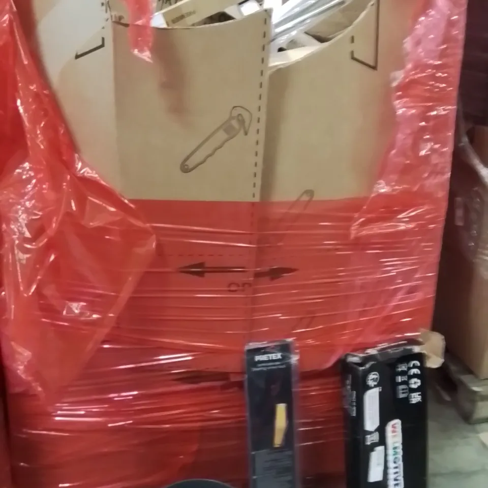 PALLET OF ASSORTED HOUSEHOLD GOODS AND PRODUCTS TO INCLUDE;STEERING WHEEL LOCK TOOL,SCOOTER,PLANT POT