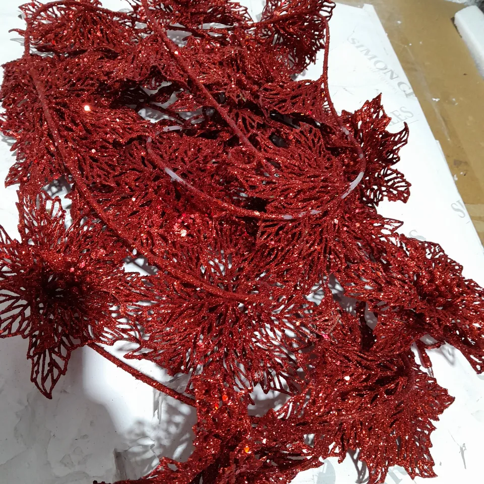 BOXED UNBRANDED RED GLITTERY FLOWER DECORATION 