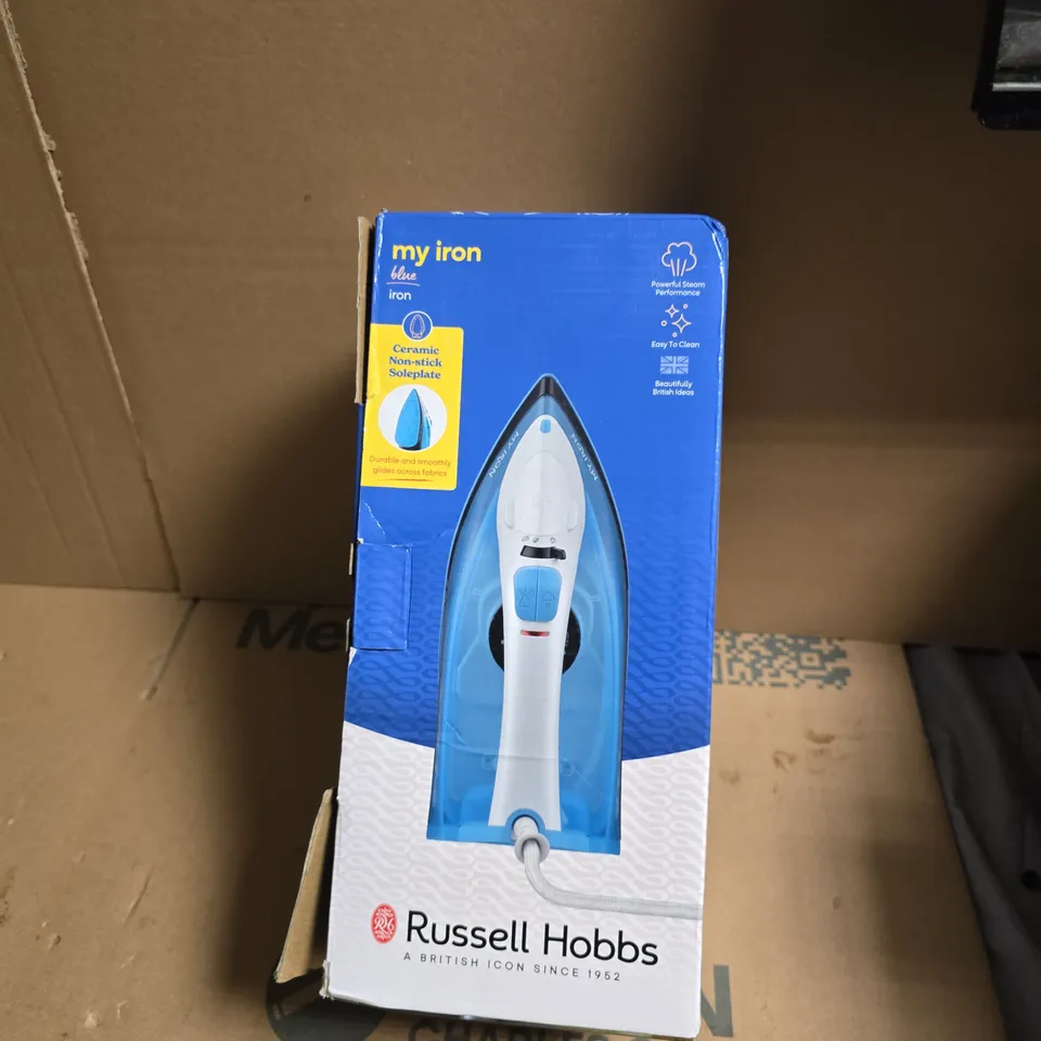 RUSSELL HOBBS MY IRON BLUE STEAM IRON – CERAMIC NON-STICK SOLEPLATE, BOXED