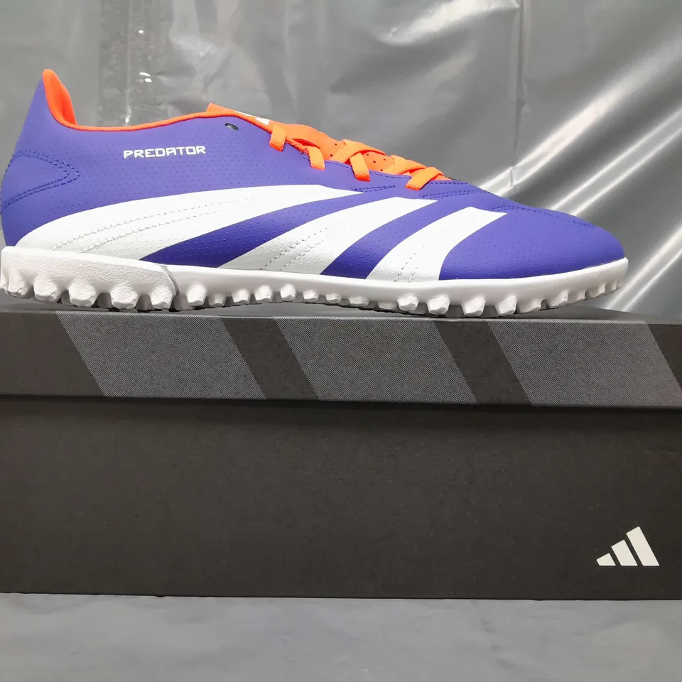 BOXED PAIR OF ADIDAS PREDATOR CLUB TF SHOES IN BLUE/WHITE/RED UK SIZE 10.5