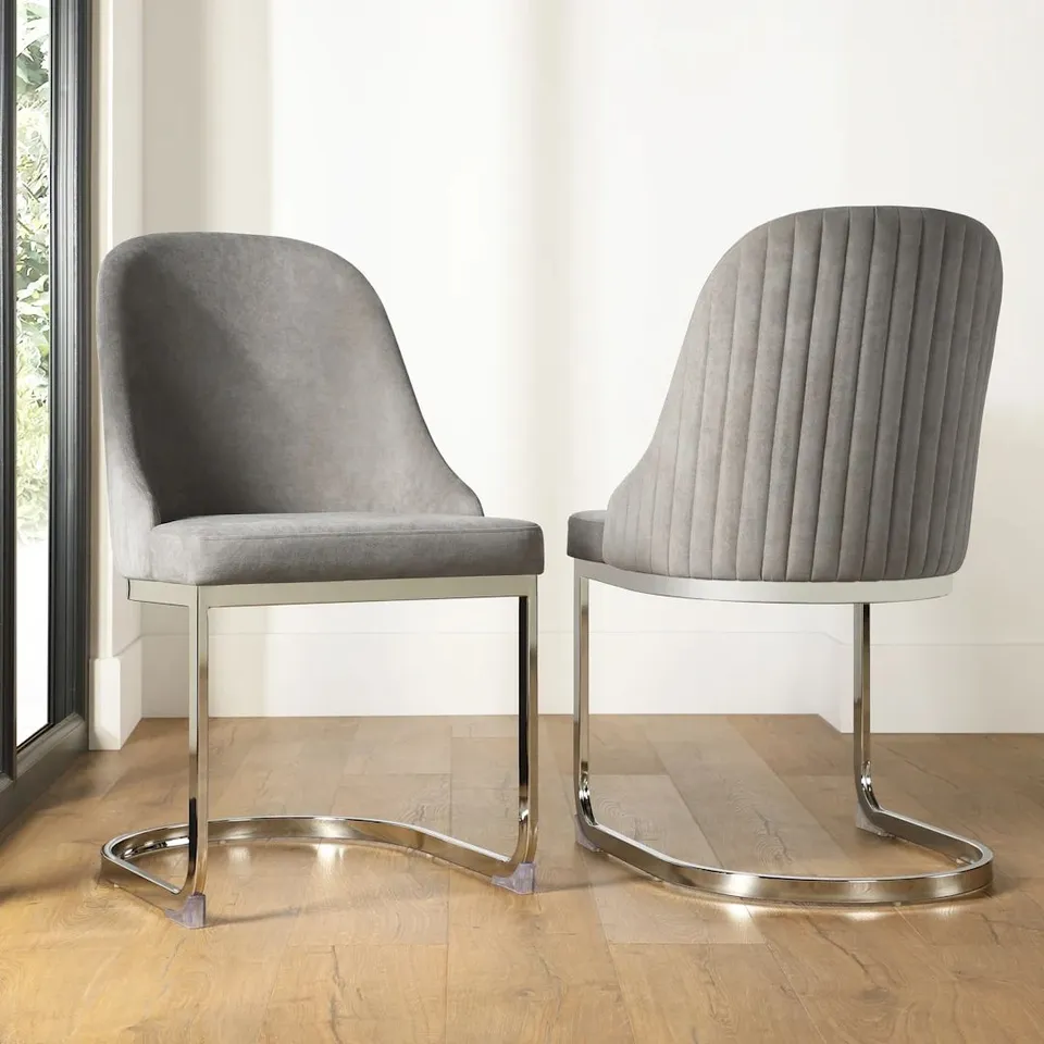 BOXED RIVA DINING CHAIR, GREY CLASSIC VELVET & CHROME (1 BOX)