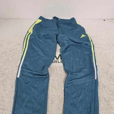 ADIDAS TEAL TRACK PANTS WITH NEON SIDE STRIPES β UK M