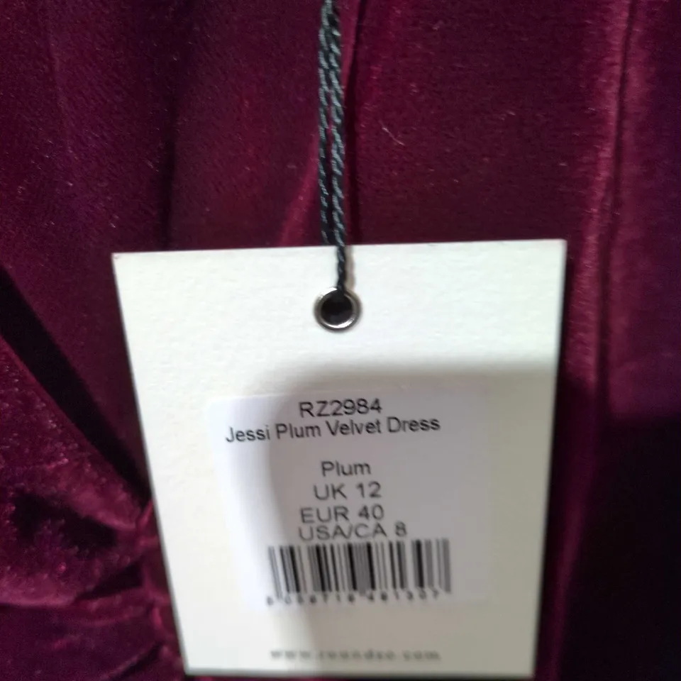 JESSE PLUM VELVET DRESS – UK 12 (EU 40, US 8) – RZ2984