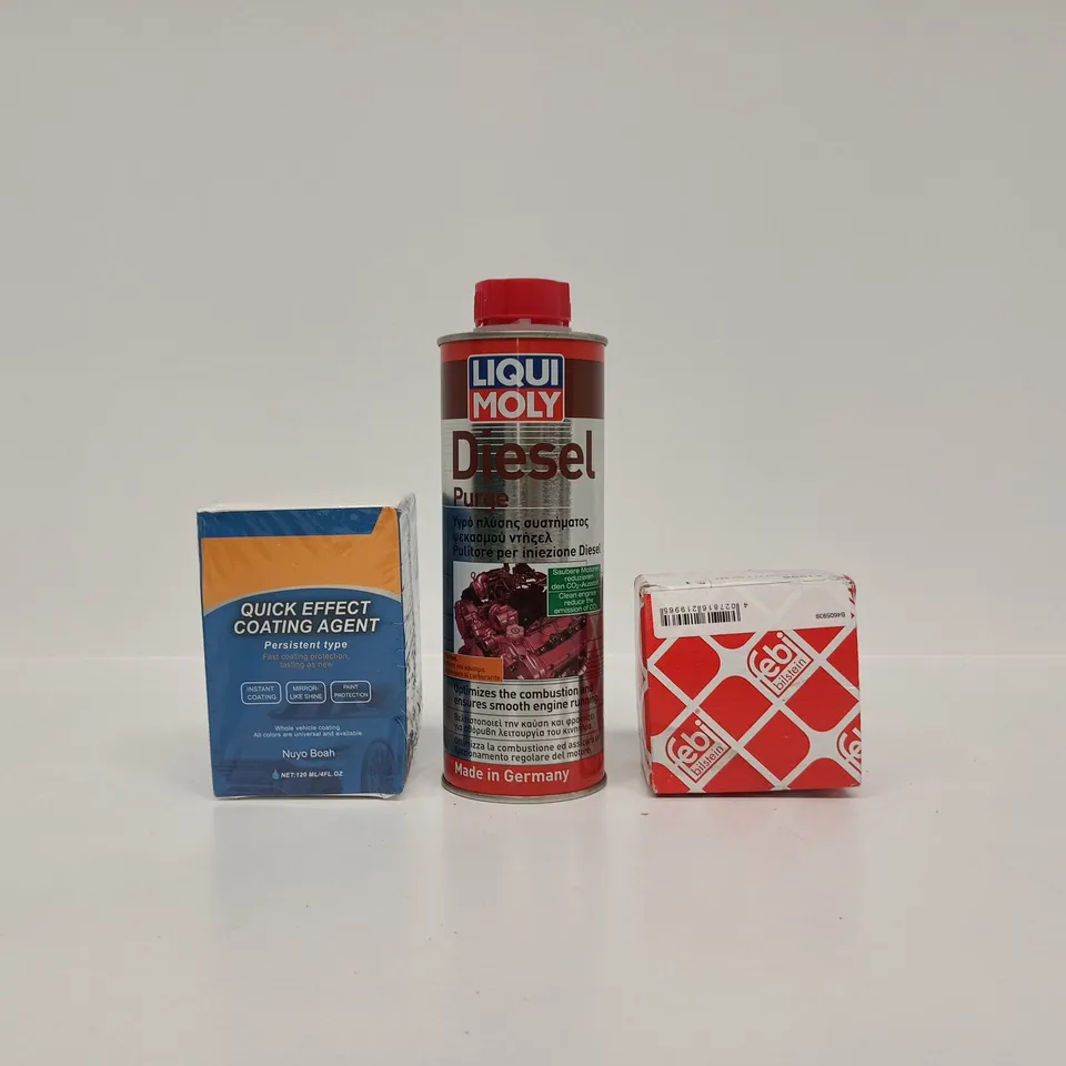 APPROXIMATELY 8 ASSORTED ITEMS TO INCLUDE COATING AGENT, DIESEL PURGE, ETC