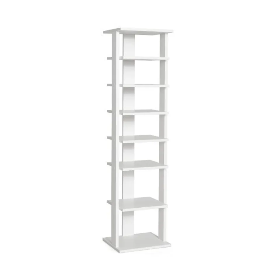 BOXED COSTWAY 7 SHELF WHITE WOODEN VERTICAL SHOE RACK