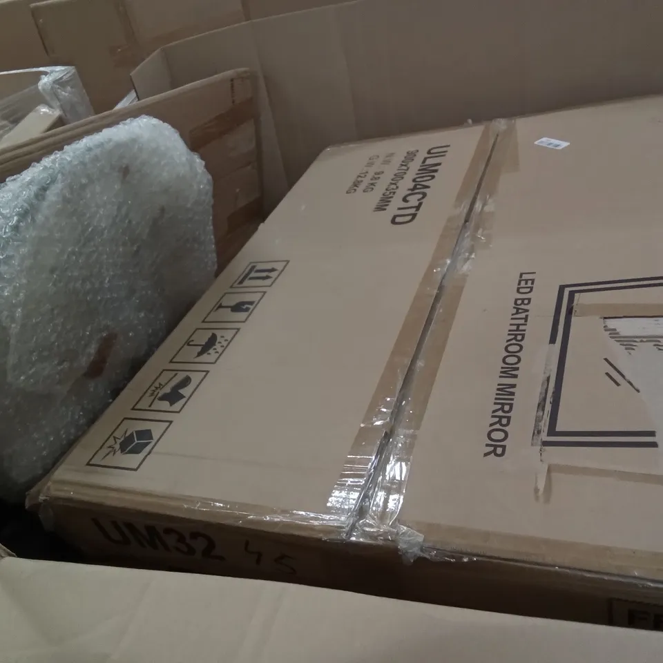 PALLET OF ASSORTED ITEMS INCLUDING HOMIDEC WRITING COMPUTER DESK, WOLFWISE TELESCOPING LADDER, HOMIDEC DRYING RACK, FABIAN CLARKE PHOTO FRAMES, ALPINA NON-WOVEN WARDROBE, LED BATHROOM MIRROR
