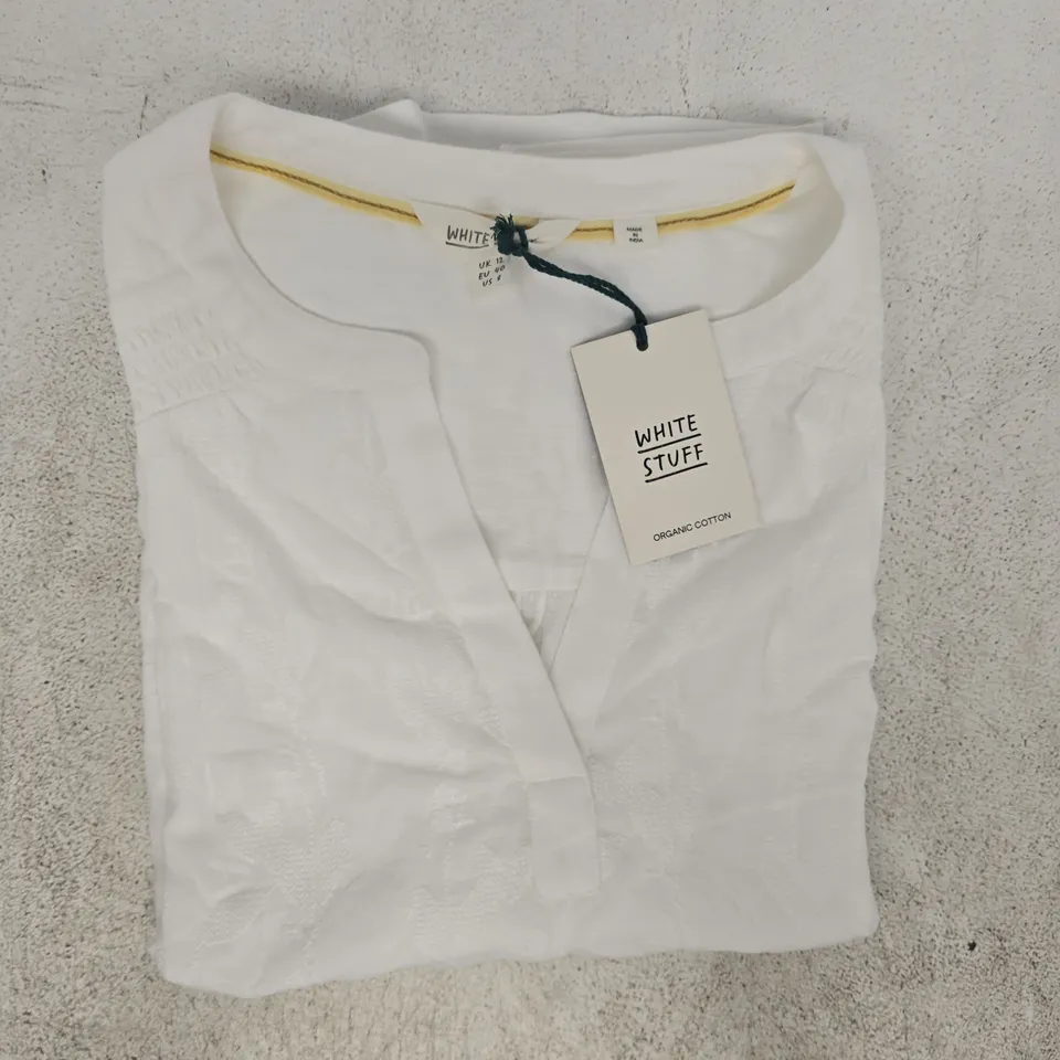 WHITE STUFF AMELIA EMBROIDERY TOP IN WHITE SIZE UK 12