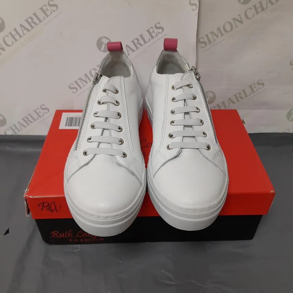 RUTH LANGSFORD LADIES WHITE AND SILVER TRAINERS SIZE EU 40