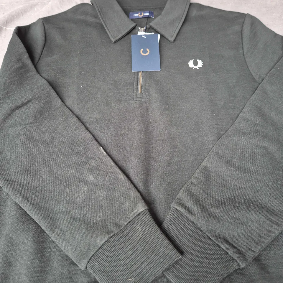 FRED PERRY ZIP NECK COLLAR SWEATSHIRT – NIGHT GREEN – UK SIZE L