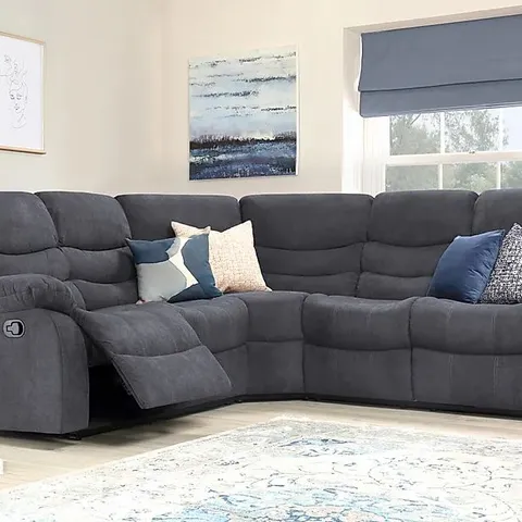 BOXED DESIGNER SORRENTO SLATE GREY PLUSH FABRIC RECLINER CORNER SOFA (INCOMPLETE, BOXES 1 & 3 ONLY)