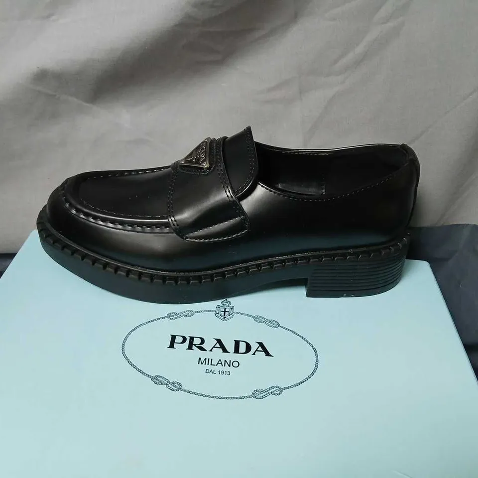 PRADA BLACK LEATHER LOAFERS – MEN’S SHOES, BOXED SIZE 37