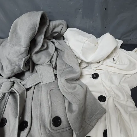BOX OF APPROXIMATELY 12 ASSORTED UNBRANDED LARGE BUTTON GREY & WHITE JACKETS IN VARIOUS SIZES