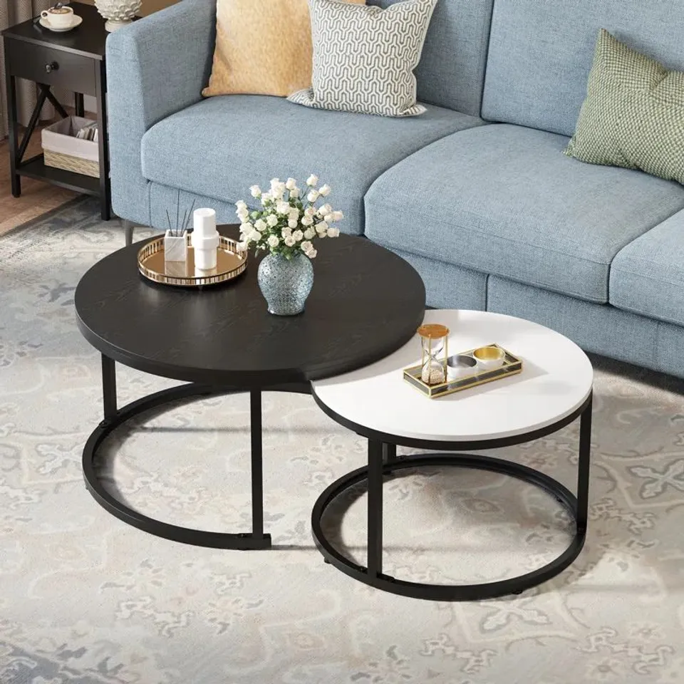 BOXED ANACAREN 2 PIECE ROUND COFFEE TABLE SET FOR LIVING ROOM (1 BOX)