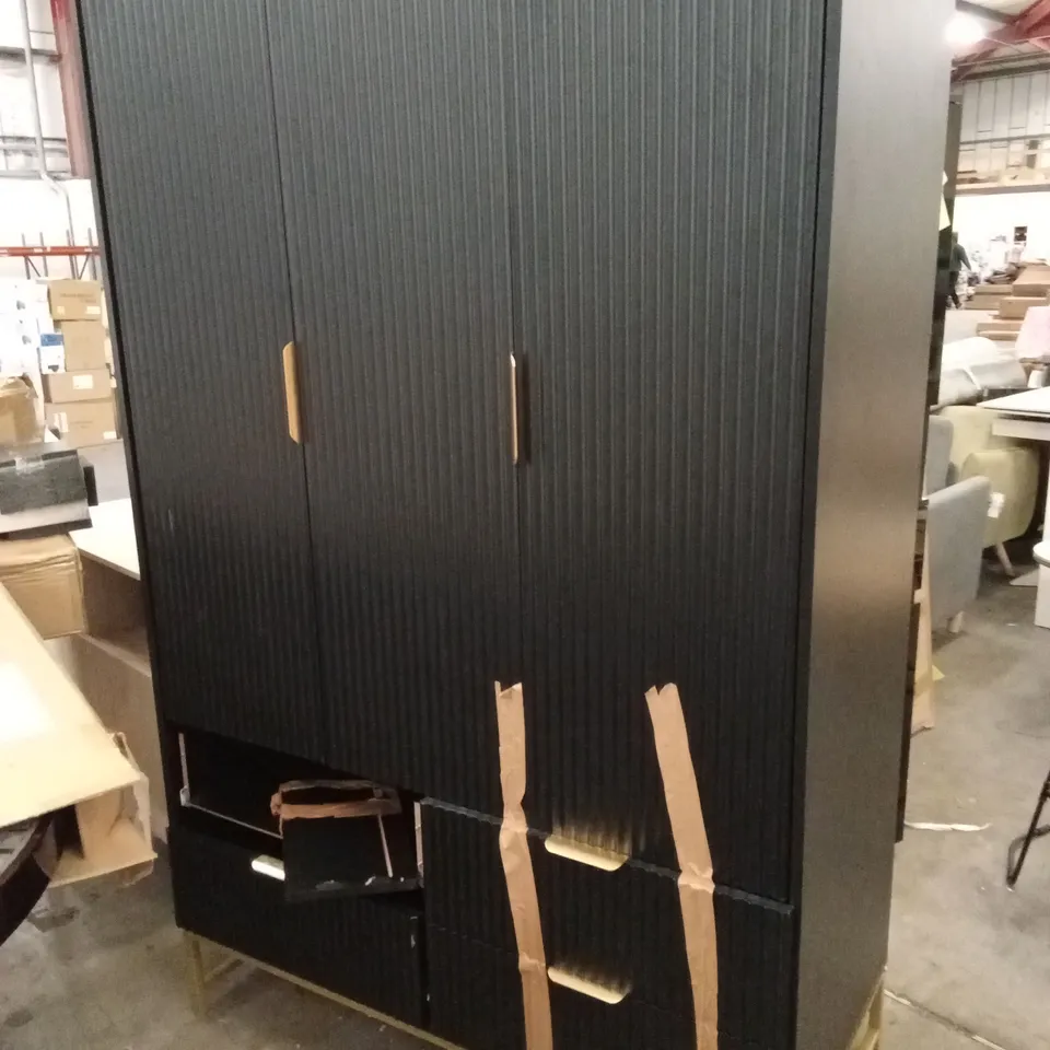 LARGE BLACK RIBBED WARDROBE CABINET