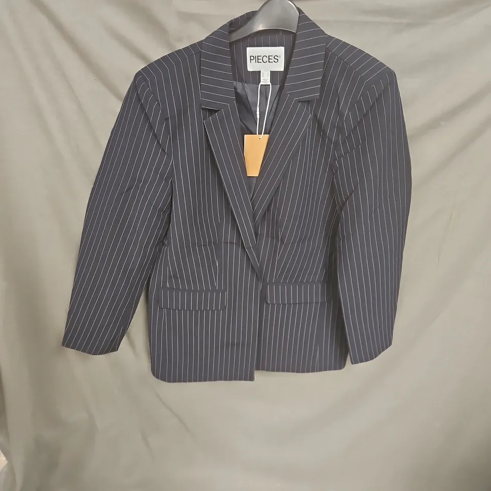 PIECES NAVY PINSTRIPE BLAZER – WOMEN'S TAILORED JACKET SIZE L