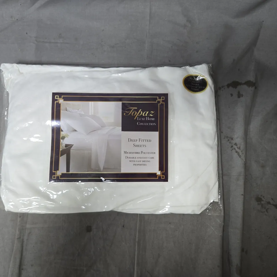 TOPAZ LUX HOME COLLECTION DEEP FITTED SHEETS – WHITE, MICROFIBRE POLYESTER