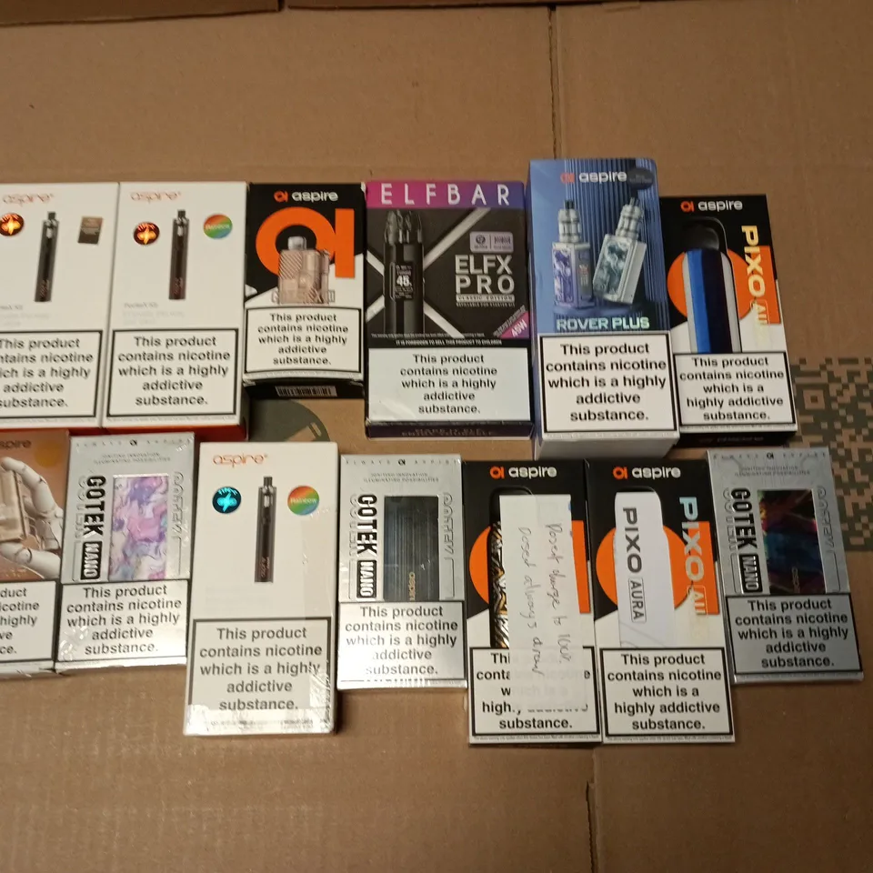 LOT OF APPROXIMATELY 30 ASSORTED VAPING ITEMS TO INCLUDE ELFBAR, GOTEK AND ASPIRE