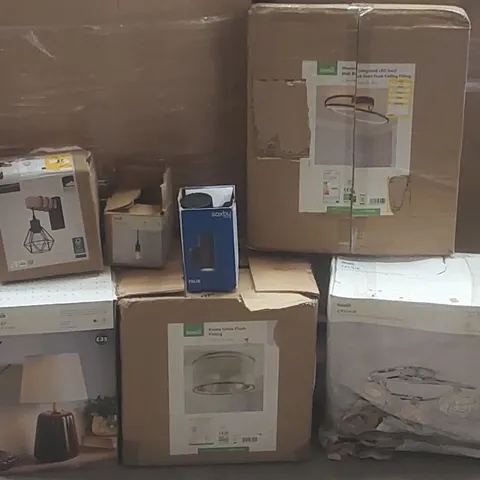 PALLET CONTAINING A VERY LARGE QUANTITY OF ASSORTED DESIGNER LIGHTING PRODUCTS INCLUDING: CEILING LIGHTS, TABLE LAMP, WALL LIGHT ECT