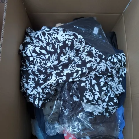 LARGE BOX OF APPROXIMATELY 25 ASSORTED CLOTHING ITEMS IN VARIOUS COLOURS, STYLES AND SIZES - COLLECTION ONLY