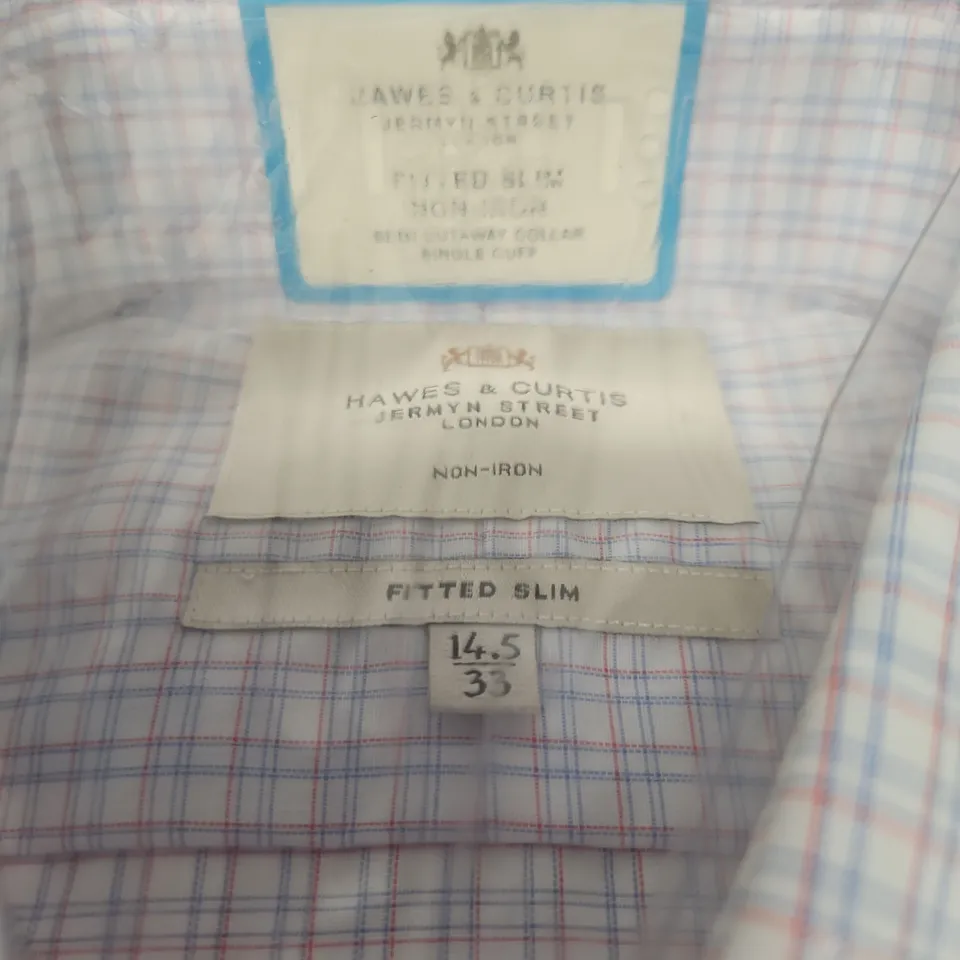 HAWES & CURTIS DRESS SHIRT, BLUE CHECK, FITTED SLIM,14.5/33
