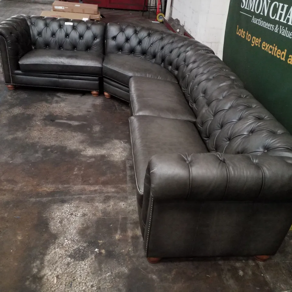 QUALITY DESIGNER DARK GREY FAUX LEATHER BUTTON BACK CORNER SOFA  (4 PARTS)
