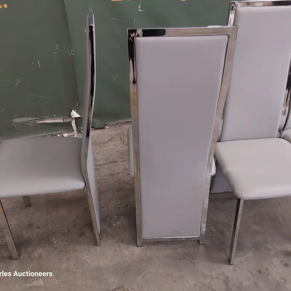SET OF FOUR CHROME FRAMED UPHOLSTERED DINING CHAIRS GREY PU 
