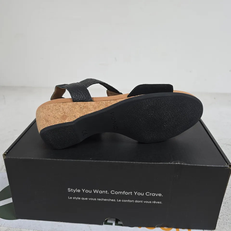 VIONIC WOMEN'S BLACK STRAPPY CORK WEDGE SANDALS SIZE 7 BOXED