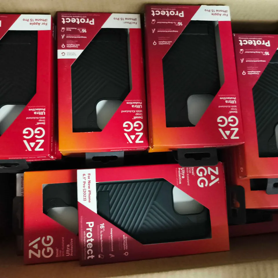 BOX OF APPROXIMATELY 70 ASSORTED ZAGG PROTECTIVE PHONE CASES FOR VARIOUS MODELS