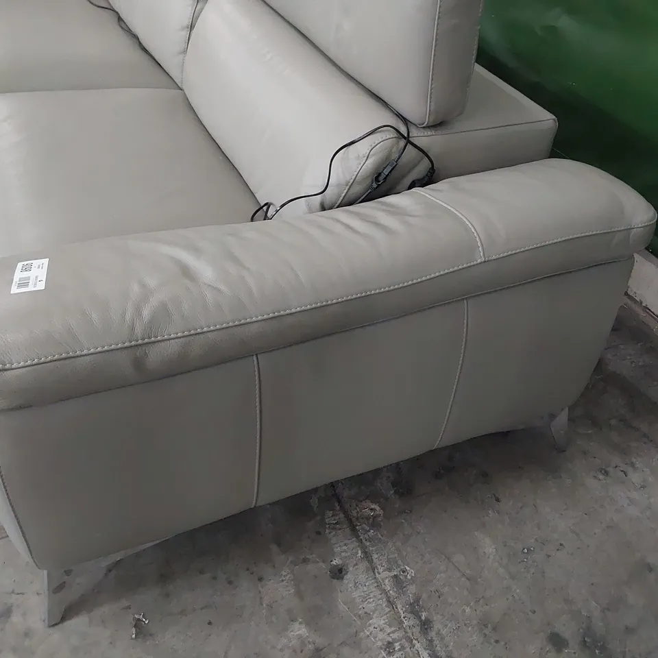 QUALITY ITALIAN DESIGNER POWER RECLINING THREE SEATER SOFA WITH ADJUSTABLE HEADRESTS GREY LEATHER