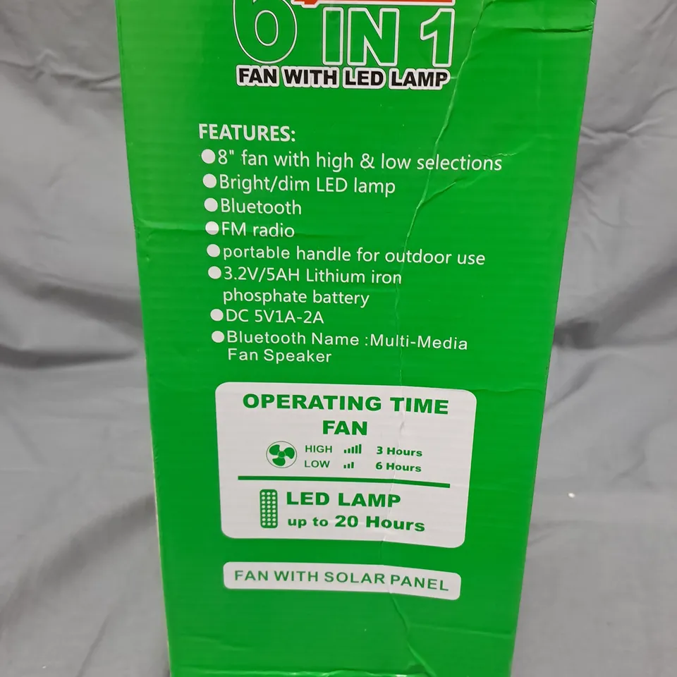 6-IN-1 FAN WITH LED LAMP – PORTABLE DESK FAN WITH SOLAR PANEL (BOXED)