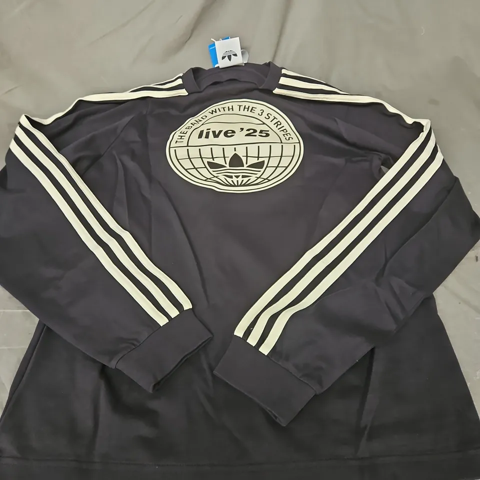 ADIDAS OASIS 3 STRIPE LONG SLEEVE TEE IN BLACK/CREAM SIZE S