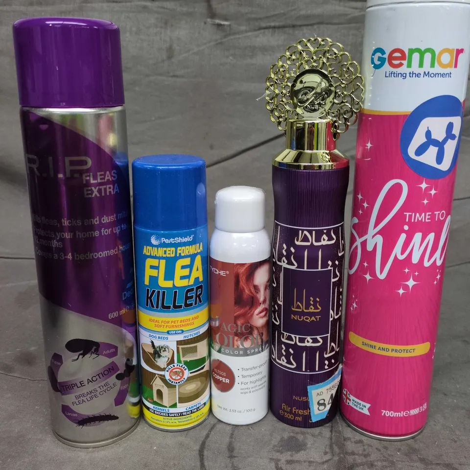 APPROXIMATELY 10 ASSORTED AEROSOLS TO INCLUDE FLEA KILLER, AIR FRESHENER, HAIR SPRAY ETC