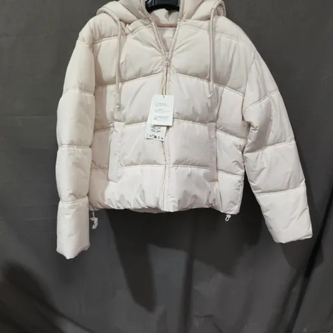 ZARA WOMEN'S PUFFER JACKET – LIGHT PINK, HOODED, ZIP FRONT SIZE M