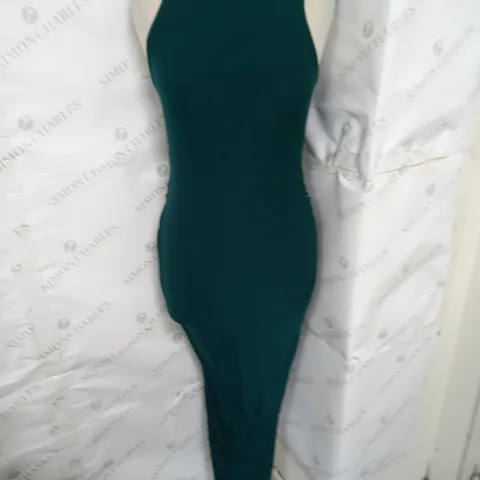 CLUB LONDON ANIKA HIGH NECK SLEEVELESS SPLIT MATERNITY MAXI DRESS IN BOTTLE GREEN SIZE 8