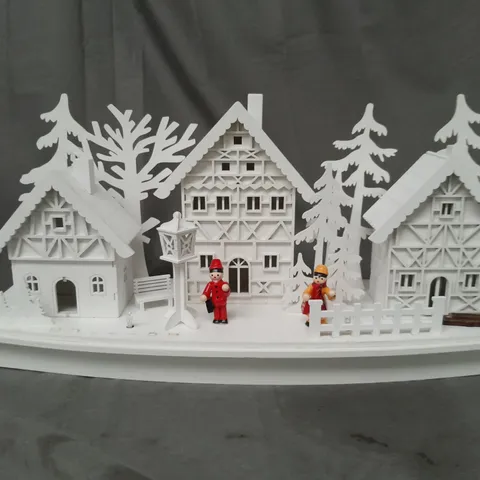 CHRISTMAS WHITE WOOD LIT VILLAGE SCENE