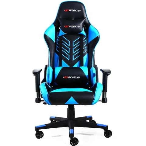 BOXED GTFORCE PRO ST BLACK AND BLUE FAUX LEATHER RACING SPORTS OFFICE CHAIR (1 BOX)
