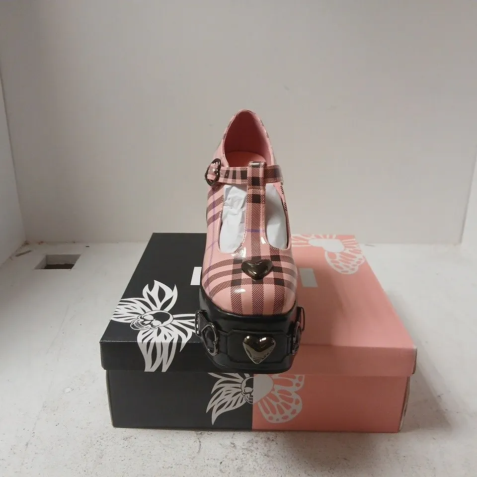 KOI WOMEN’S PINK PLAID PATENT PLATFORM MARY JANE SHOES WITH BUCKLE STRAPS UK 5