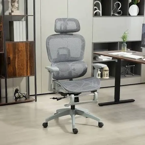 BOXED HOMCOM ERGONOMIC OFFICE CHAIR SWIVEL COMPUTER CHAIR WITH 3D ARMREST GREY