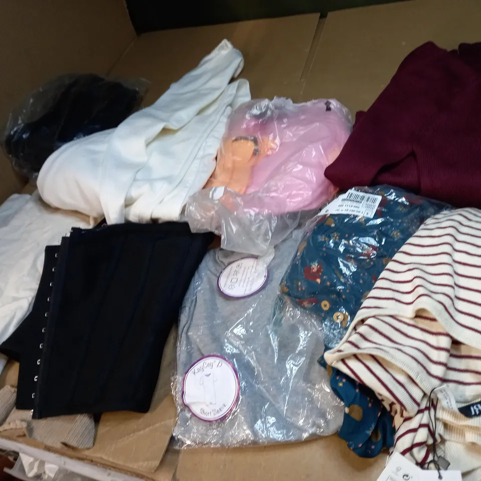 LOT OF APPROX 20 ASSORTED CLOTHING ITEMS VARYING IN SIZE/COLOUR/STYLE TO INCLUDE: TROUSERS, DRESSES, JUMPERS