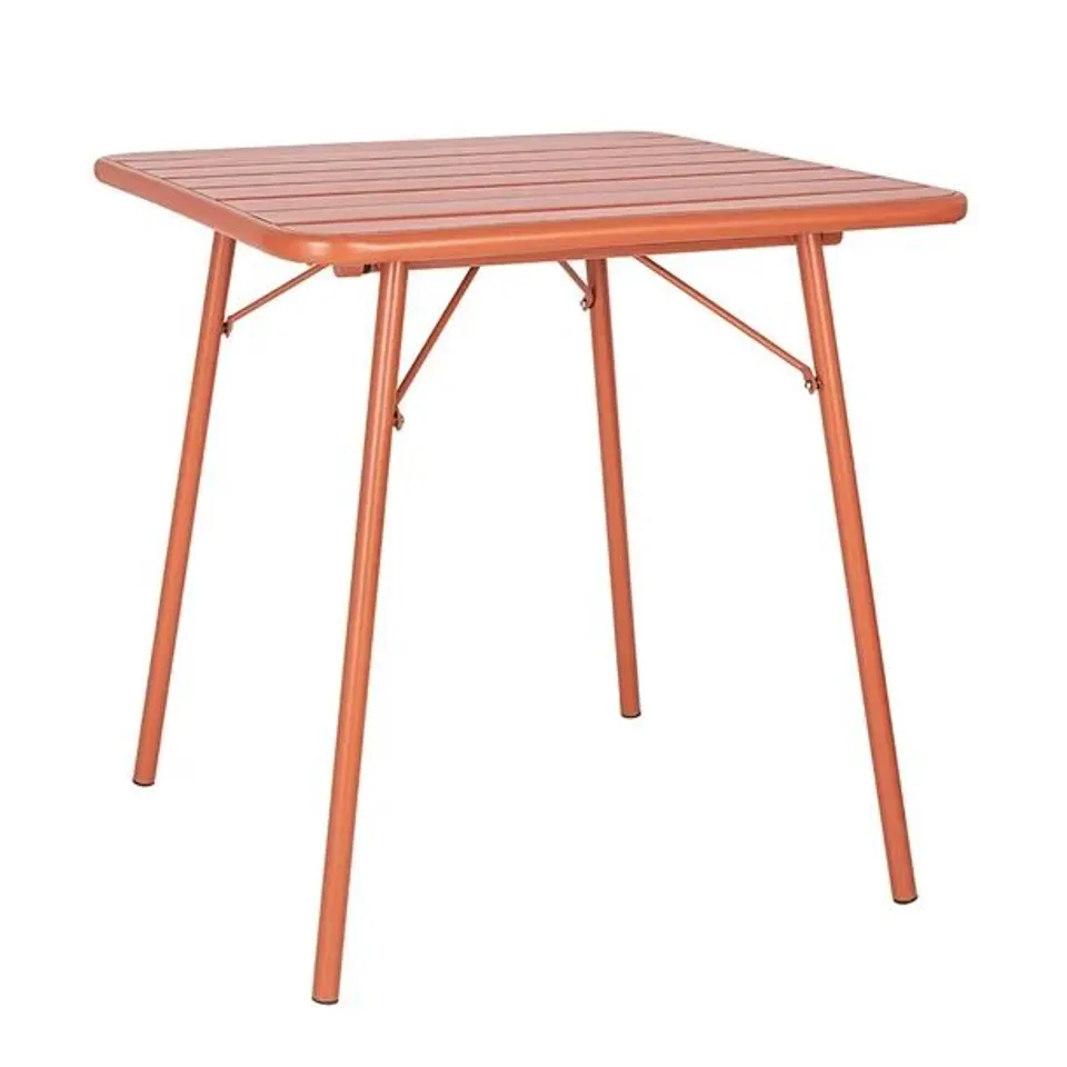 BOXED BOLERO AMALFI SLATTED STEEL SQUARE FOLDING TABLE TERRACOTTA 700MM