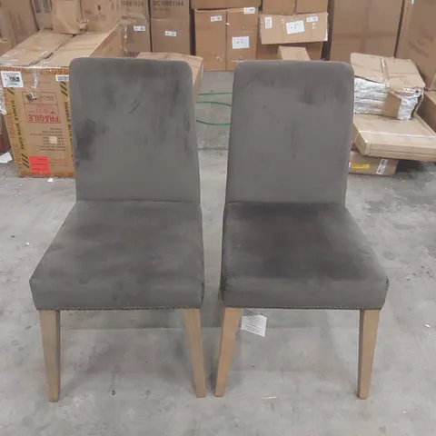 PAIR OF REX MOUSE VELVET DINING CHAIRS 