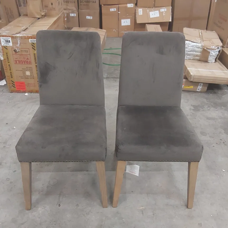 PAIR OF REX MOUSE VELVET DINING CHAIRS 