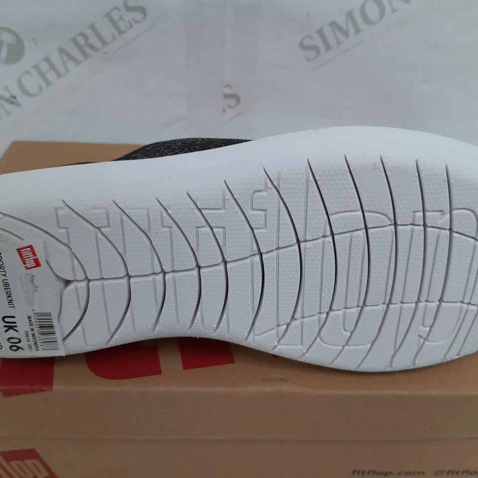 BOXED PAIR OF FITFLOP F-SPORTY UBERKNIT SNEAKER IN BLACK - UK 06
