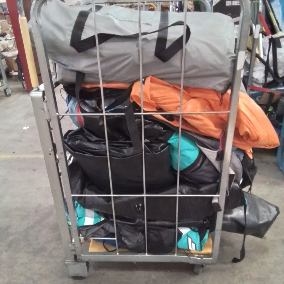 CAGE OF UNTESTED ASSORTED INFLATABLE KAYAKS AND ACCESSORIES 