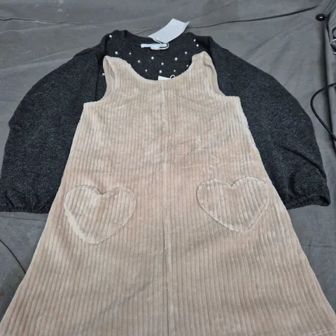 ZARA KIDS GREY KNIT CARDIGAN & PINK CORDUROY PINAFORE DRESS SET, 6-7 YEARS 