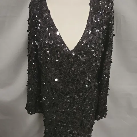 LITTLE MISTRESS BLACK SEQUIN MINI DRESS IN BLACK SIZE 16