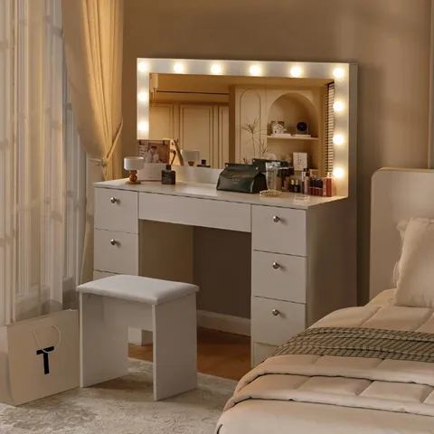 BOXED MASSINISSA DRESSING TABLE WITH MIRROR - WHITE (2 BOXES)