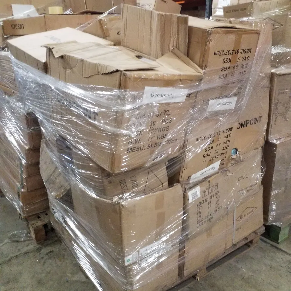 PALLET CONTAINING ASSORTED PRODUCTS INCLUDING USB PORTABLE MULTIMEDIA STEREO SPEAKERS & POWER SUPPLIES