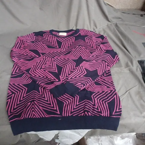 SUGARHILL NAVY & PINK ZIGZAG KNIT JUMPER – UK 16 (EU 44, US 12)