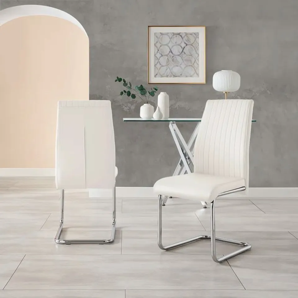 BOXED LOREN WHITE FAUX LEATHER DINING CHAIRS SET OF 2 (1 BOX)